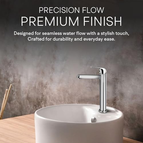 Image of Jaquar 600mm Long Braided Hoses Single Lever Tall Boy Bathroom Faucet - Without Popup Waste System, Premium Modern Design, Sliver, Chrome Finish