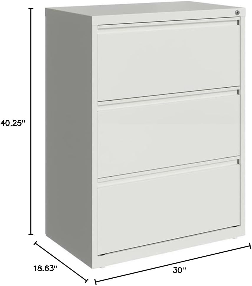 Pemberly Row 30-in Wide 3-Drawer Metal Lateral Filing Cabinet, White Finish, Heavy Duty Steel, Commercial Grade Office Storage, Anti-Tip Design, Lockable Drawers for Letter/Legal Files