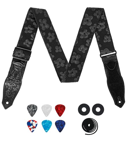 Guitar Strap – Adjustable Woven Cotton Jacquard Strap with PU Leather Ends for Electric, Acoustic and Bass Guitar - Les Beatles, Paul McCartney, John Lennon, RIngo Starr, George Harrison Guitar Strap - Adjustable Woven Cotton Jacquard Strap with PU Leather Ends for Electric, Acoustic and Bass Guitar