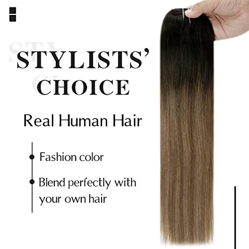 Easyouth Clip In Hair Extensions Ombre Brown Human Hair Clip In Extensions Dark Brown Fading To Medium Brown With Ash Blonde Remy Hair Extensions Clip In Silky Hair 12 Inch 70G/7Pcs #TOP4