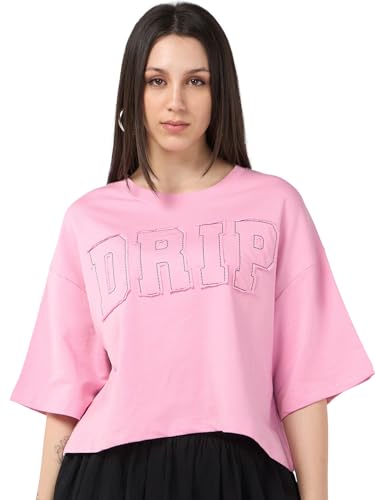 T-shirt pour femme col rond Bewakoof haut oversize en pur coton avec applique originale