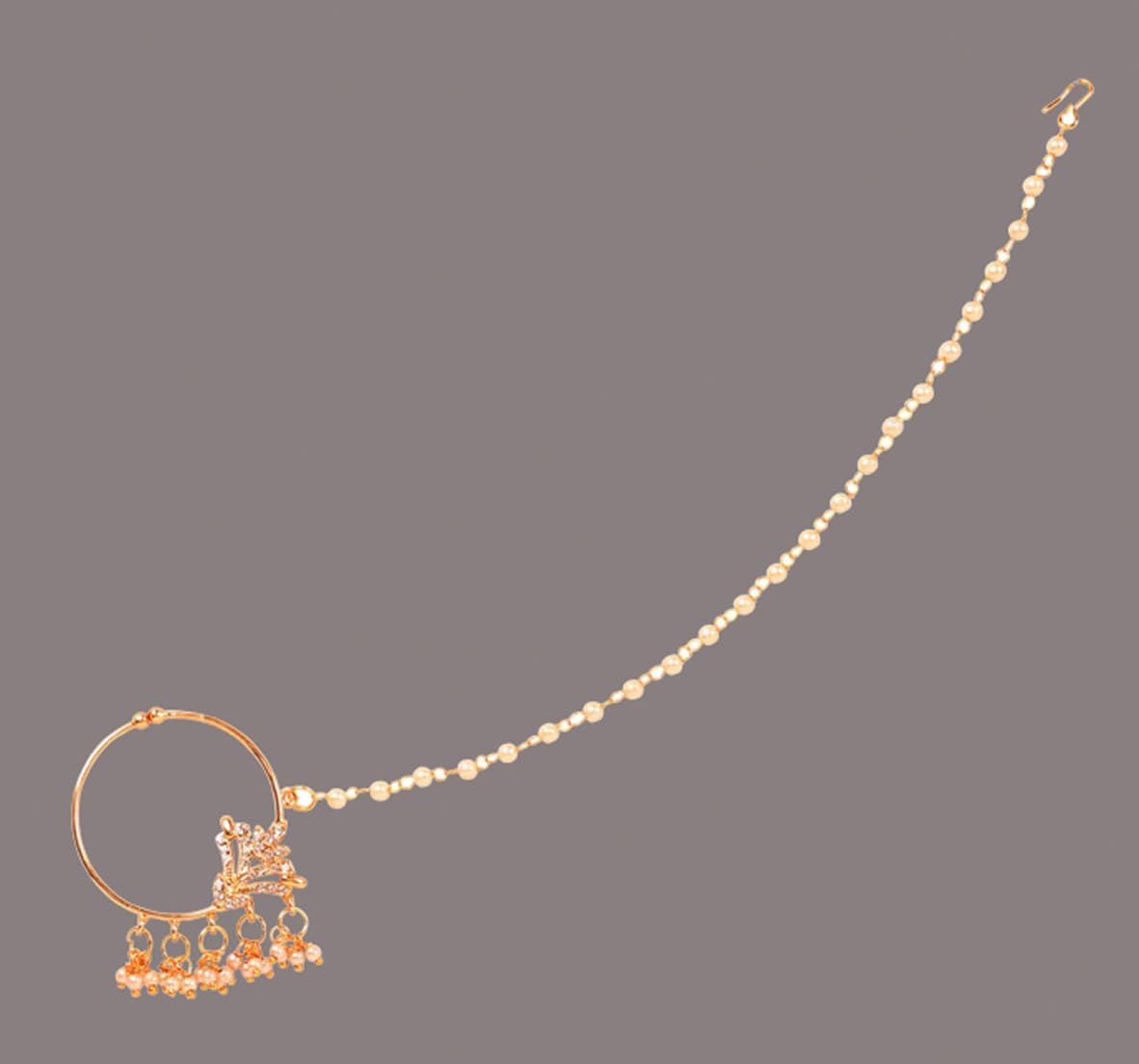 Touchstone Indian Bollywood Desire Designer Bridal Jewelry Nath (Nose Accessory) in Gold Tone for Women. - Image 6