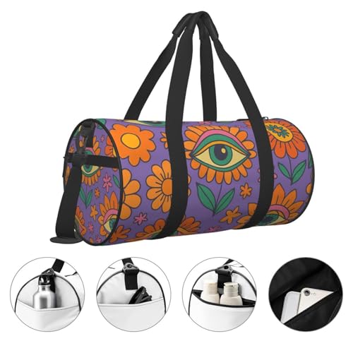 Sports Duffel Bag Retro Eye Floral Pattern Foldable Travel Tote Bag Weekender Sleepover Carry On Bag3