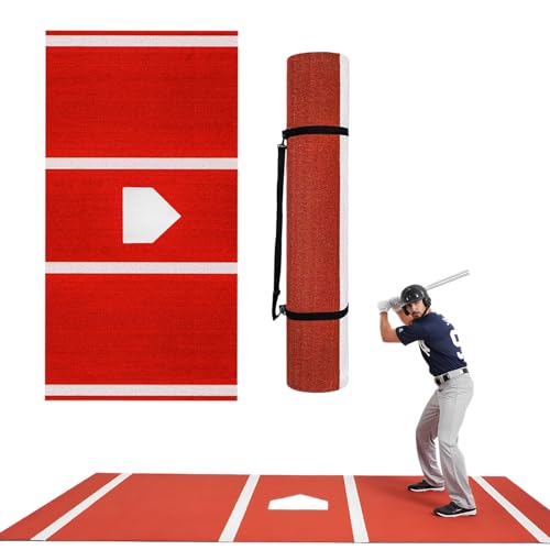 CARTMA野球バッターマット 5mm野球練習マット 野球バッティングマット 野球トレーニングマット ポータブル 滑り止め 色褪せ防止 大型バッティングケージマット 象嵌ホームプレート芝生 スイングピッチングトレーニング用練習補助自宅 室内 屋外用 学童