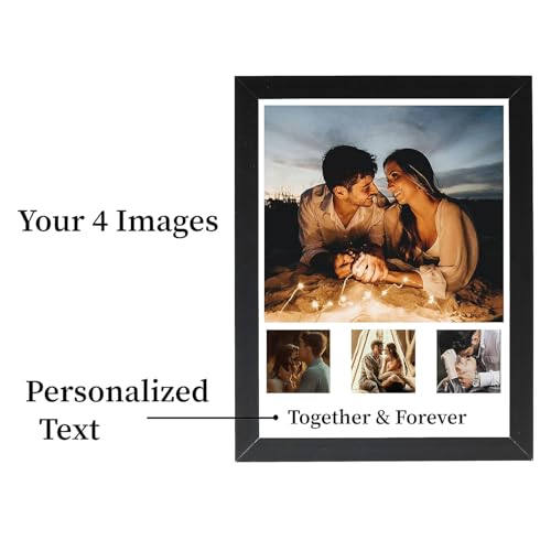 Image of 16X24 Inches Big Size Wood Rectangular Photo Frame With Photo Upload - Customized & Personalized Collage Wall Image Frame With Your Quotes Text For Anniversary, Birthday - 4 Photos, Black
