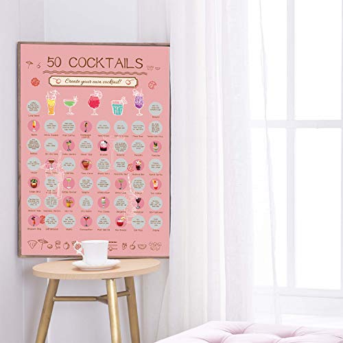 Image of NTZS Top 50 Cocktails Scratch Off Poster-Cocktail Bucket List (16.5 inch x 23.4 inch) Christmas Festival Gift