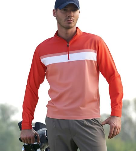 Alex Vando Mens Golf Shirts Long Sleeve Mock Neck Color Block Zipper Polo Shirt for Men3