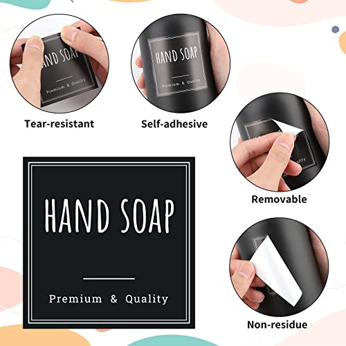 Image of Segbeauty Kitchen Organization Labels, 18pcs Black Removable Waterproof Labels for Containers, Reusable Hand Soap Dispenser Sticker for Farmhouse Modern Home Cleaning Plastic Glass Bottles