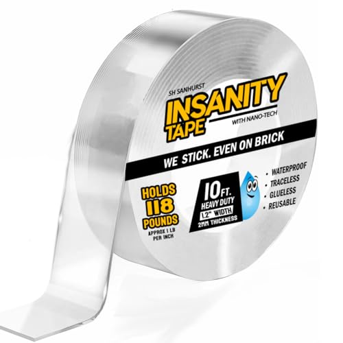 Insanity Heavy Duty Double Sided Mounting Tape Reusable Traceless Nano Gel Adhesive - Hang Pictures...