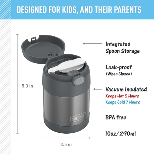 Image of THERMOS FUNTAINER Insulated Food Jar, 10 Ounce, Kid Friendly Food Jar with Foldable Spoon, Gray
