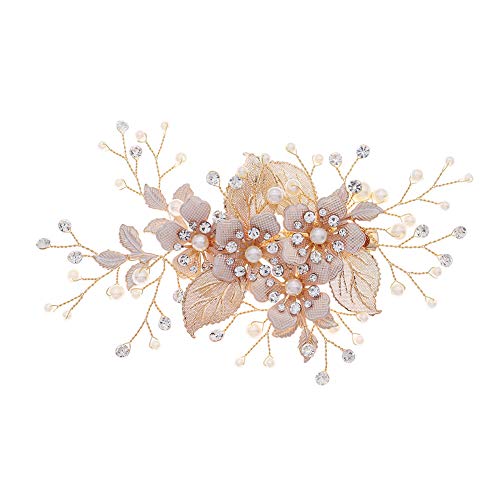Pinza para cabello de novia hecha a mano con diseño floral dorado miniatura 1