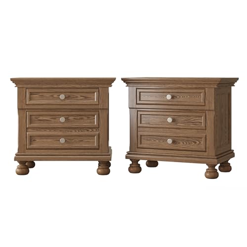 AMERLIFE Fully Assembled Nightstand Set of 2, Solid Wood End