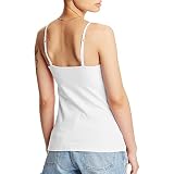 Hanes Women's Stretch Cotton Cami with Built-in Shelf Bra, White, Large