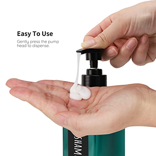 Image of Segbeauty Shampoo Conditioner Bottles, 3pcs 16.9oz 500ml Pump Press Dispenser with Labels, Empty Plastic Refillable Reusable Lotion Body Soap Liquid Soap Gel Bathroom Shower Containers Light Sea Green