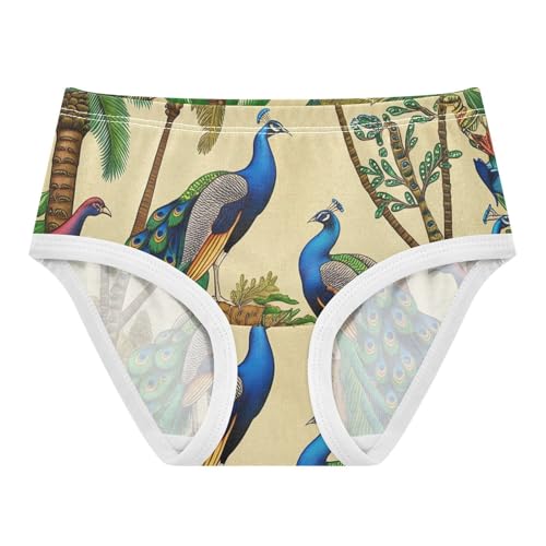 Cotton Girls Underwear Toddlers Tropical Peacock Panties for Girl Cartoon Briefs Kids Undies 2t
