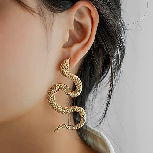 Beluckin Punk Gothic Snake Earrings Gold Long Dangle Serpent Earrings Curved Snake Shaped Ear Studs Jewelry For Women Girls (A:gold) #TOP1