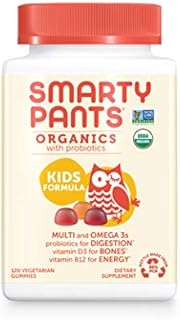 Smartypants Organic Kids Multivitamin, Daily Gummy Vitamins: Probiotics, Vitamin C, D3, Zinc, & B12 For Immune Support, Energy & Digestive Health, Assorted Fruit Flavor, 120 Gummies, 30 Day Supply