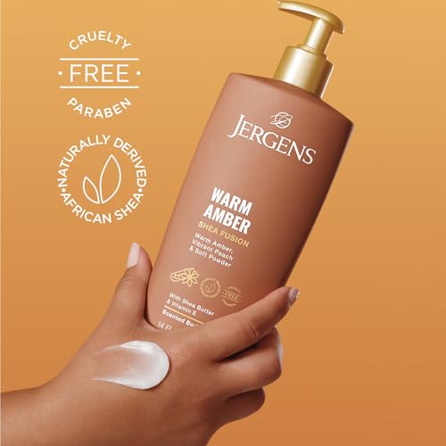 Jergens Shea Fusion Warm Amber Scented Lotion, Moisturizing Body Lotion with Shea Butter and Vitamin E, 14 fl oz