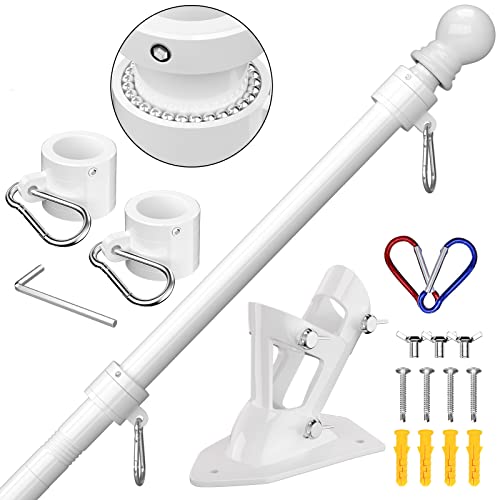 ZMTECH Mât De Drapeau, Mât De Drapeau De 180 Cm avec Support pour Drapeau, Kit De Mât De Drapeau pour Maison, Jardin, Résidentiel Ou Commercial (sans Drapeau, Blanc) Cover