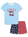 Beezizac Girls Pajamas Patriotic America Cherry Print July 4th Independence Day Short Sleeve PJ Set for Kids Size 8