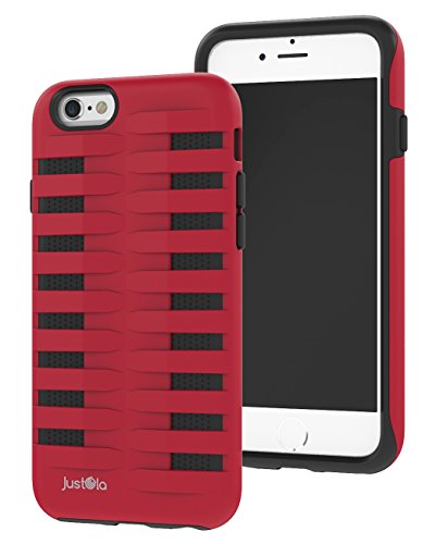 Justola Shockproof iPhone 6/6s Case, Dual Layer, Heavy Duty, Rugged Silicone iPhone Protection, 4.7 Red