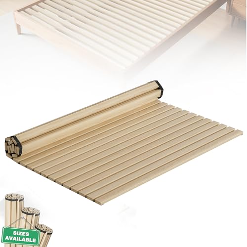 XMTECH Somier enrollable de 140 x 200 cm – 23 láminas de madera de abeto robustas para cama individual y doble, no ajustable, soporta hasta 300 kg, somier enrollable