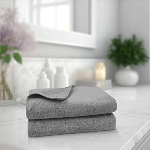Image of Sassoon Venir Microfiber 2 Piece Hand Towels in 450 GSM (40x60cm, Grey Color) - Absorbent & Quick Dry Multipurpose Hand Towels