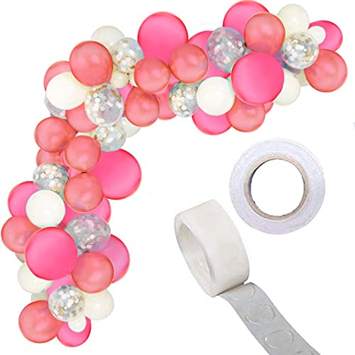 Image of Toyshine 86 Pcs Balloon Party Decoration Combo | 25 White, 25 Pink, 25 Red Metallic, 10 Confetti Balloons, 1 Tape for Birthday, Anniversary Theme Party