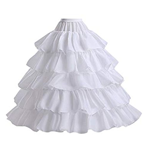 Women's 4 Hoop Crinoline Petticoat for Wedding Dress, 5 Ruffles Layers Ball Gown Half Slips Underskirt White