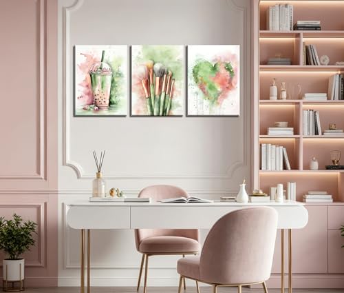 Image of Frimeeme Watercolor Girly Wall Art, 12x16 in, Framed, 3 Piece Set