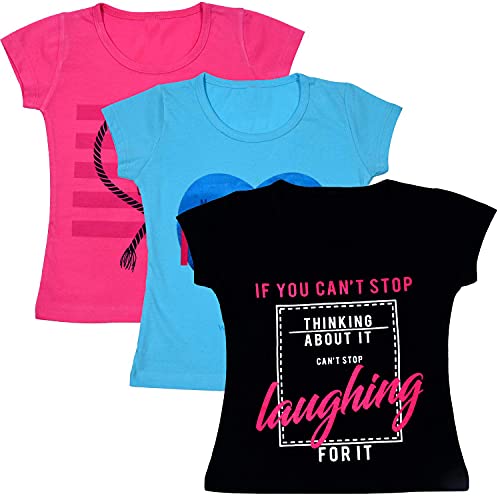 Image of ANGAAKAR CLOTHINGS Baby Girls Cotton Regular Fit Half Sleeves T-Shirt Pack of 3