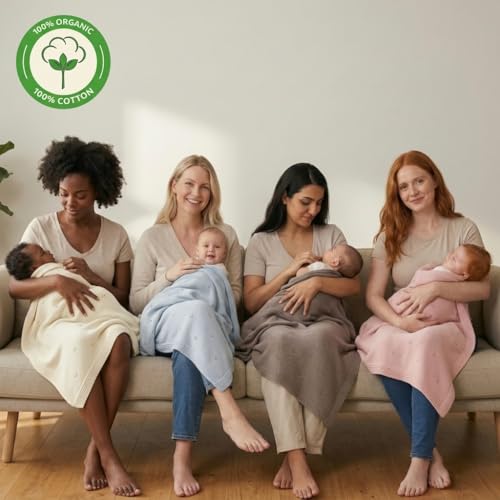 Image of 100% Organic Cotton Knit Receiving Baby Blanket for Newborns - Soft, Breathable Blanket for Crib & Stroller - Nursery Gift (Mochachino)