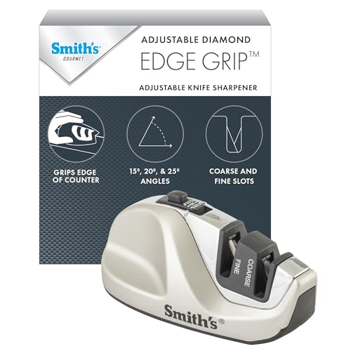 Smith'S 51023 Adjustable Diamond Edge Grip Sharpener - Grey - Coarse & Fine Sharpeners - Compact - Stable Non-Slip Base – Pull Through Knife Sharpener cover