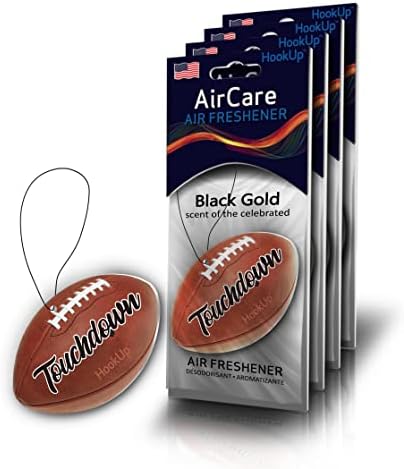 Football Hanging Car Air Freshener by HookUp - 4 Pack of Black Gold Scent | Fresh & Unique Accessory or Gift with Long Lasting Fresheners Smell for Car, Sports Bag, Locker, Office, Closet, RV & Boat