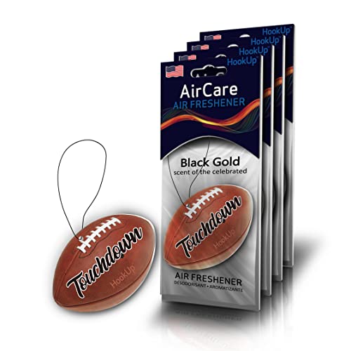 Football Hanging Car Air Freshener By Hookup - 4 Pack Of Black Gold Scent | Fresh & Unique Accessory Or Gift With Long Lasting Fresheners Smell For Car, Sports Bag, Locker, Office, Closet, Rv & Boat #TOP1