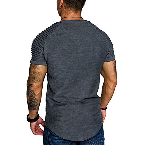Camiseta masculina atlética de algodão – Camiseta básica de gola redonda manga comprida esportiva co
