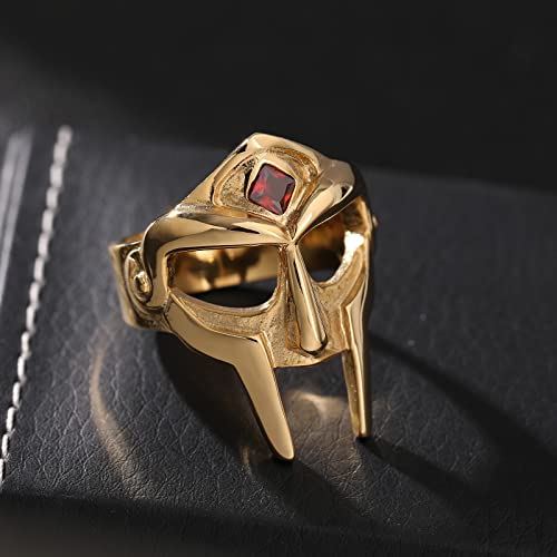 Yumikoo DOOM Mask Ring for Men Women Gladiator Style Ruby Golden Titanium Stainless Steel Ring Size7