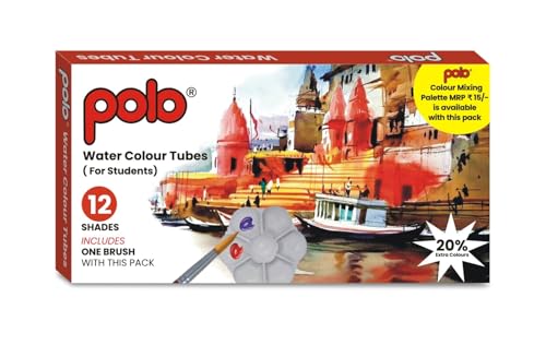 Image of polo Student Watercolor Paint Set - 12 Vibrant Color Tubes | Non-Toxic Watercolours for Beginners, Students & Artists | Ideal for School & Hobby Projects
