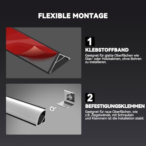 HOMMAND LED Profil 45 Grad, LED Aluminium Profil V-Form 10m, LED Leisten in Aluprofil mit Eckverbinder, Klebstoff, Endkappen und Montageclips, LED Streifen Kanal und Diffusor, LED Kanal 10 x 1m/3,3ft