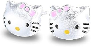 findout Hello Kitty cat Earrings Children Girls 925 Sterling Silver Hello Kitty cat Love Earrings, for Women Girls Children.(f1759)