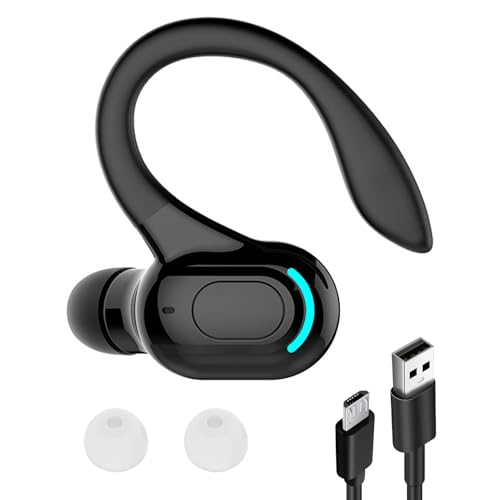 Oreillette Bluetooth sans Fil Mono, Écouteur Mono avec Micro Intégré, Kit Main Libre Professionnel avec Micro à ecouteurs de Bruit pour iPhone Android PC, Bureau, Conduite, Sport, oreillette Tour 360°