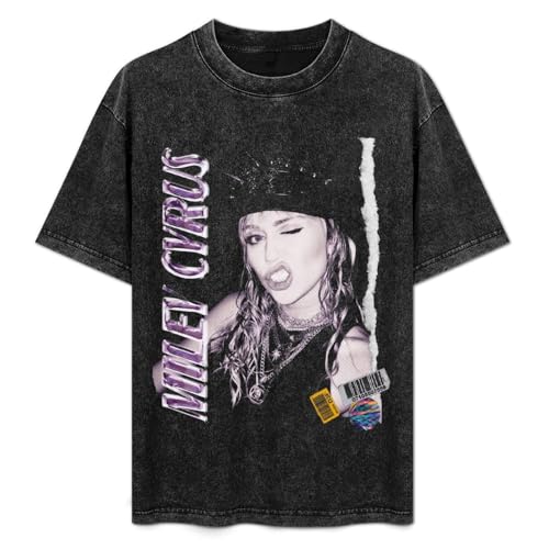 Miley Music Cyrus 2025 Music Tour Woman's Shirt,Washed T-Shirts Short Sleeve Cotton Tshirt Comfortable Basic T-Shirts for Men Breathable Short-Sleeved Loose Tops Comfortable Tees 2XL