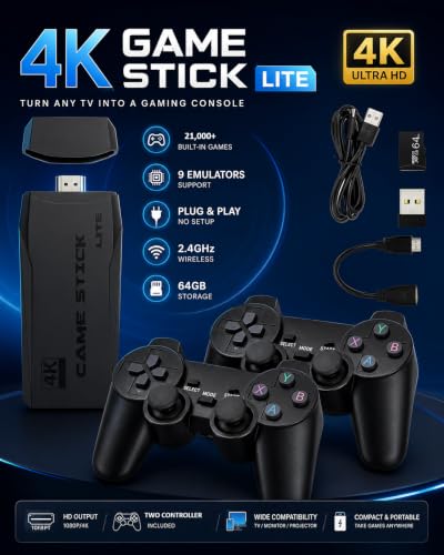 Image of 𝟏𝟓 𝐘𝐞𝐚𝐫 𝐖𝐚𝐫𝐫𝐚𝐧𝐭𝐲 2026 Model 4K TV HDMI Video Game, Two 2.4ghz Wireless Console Game Stick, M8 Plug & Play TV Video Game with Built-in 9 Emulators 21,000+ Classic Game