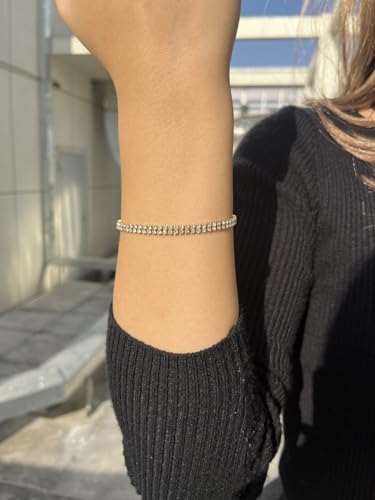 WangGao Stainless Steel 2 Row Rhinestone Hand Chain Sparkling Crystal Tennis Bracelets for Women Shiny Cubic Zirconia Bracelet Jewelry Bridal Wedding Bridesmaid3