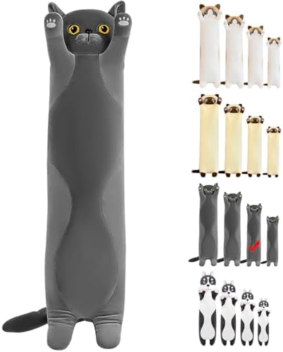 LEcylankEr Katze Kuscheltier Weiche Katze Plüsch Plüschtier (Grau, 70cm) | Kissen Katze Stofftier Kuscheltiere für Kinder Freundin Kissen Spielzeug Geschenke für Geburtstag Weihnac