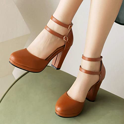 Women Chunky Heeled Ankle Strap Pumps Two Buckle Closed Toe Platform Block Heel Vintage Mary Janes3