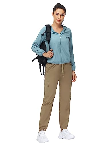 Moueey Women's Cargo Joggers Lightweight Quick Dry Athletic Water Resistant Lounge Casual Pants With Zipper Pockets Khaki M #TOP4
