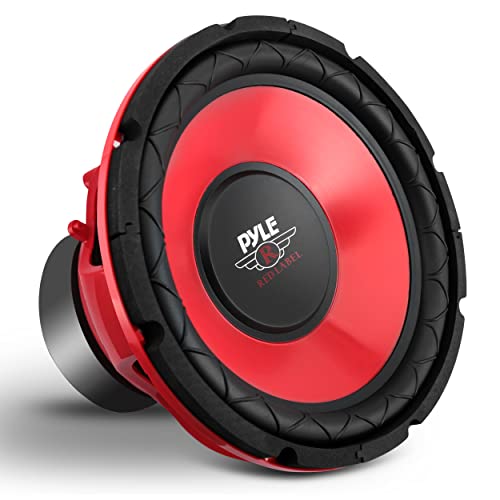 Car Vehicle Subwoofer Audio Speaker - 10 Inch Red Electro-Plated Cone, Red Plastic Basket, 1.5” Kapton Voice Coil, 4 Ohm Impedance, 600 Watt Power, for Vehicle Stereo Sound System - Pyle PLW10RD