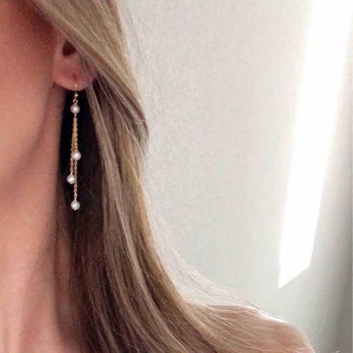 Vintage Pearl Drop Earrings Pearl Tassel Earrings Long Pearl Chain Earrings Boho Pearl Earrings Jewelry for Women2