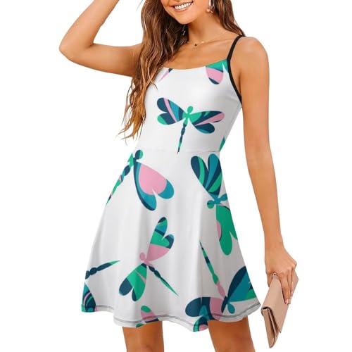 Robe de plage libellule bleue chic et fluide, la jupe courte d'été aux détails soignés